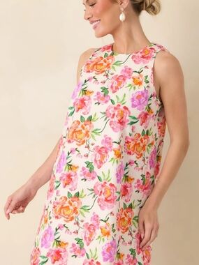 Prosperina Floral Sleeveless Shift Dress - Pink & White